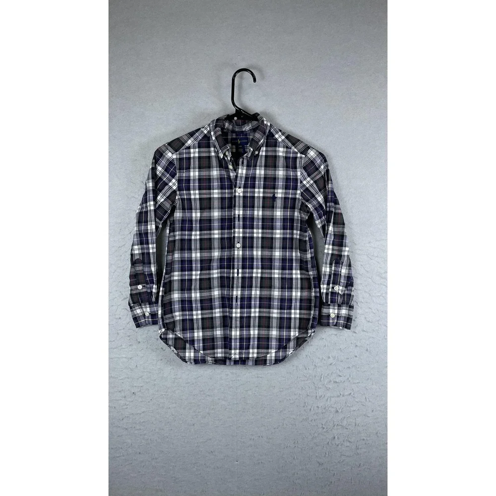 Ralph Lauren Shirt Boys Small 8 Purple Plaid Button Down Long Sleeve Casual‎